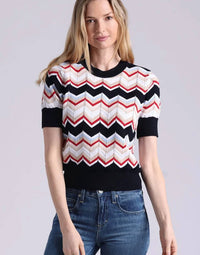 Minnie Rose - Cotton Cashmere Chevron Short Sleeve Crew Top