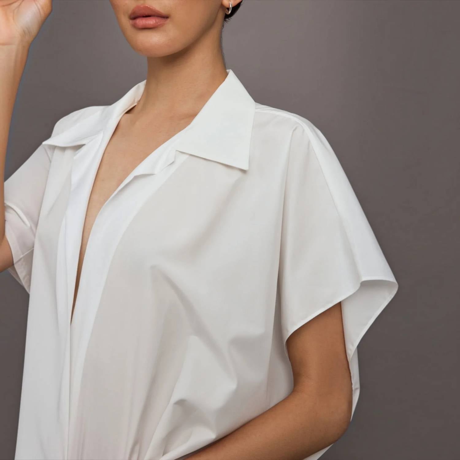 Norma Kamali - Super Boyfriend Neck Shirt Bodysuit
