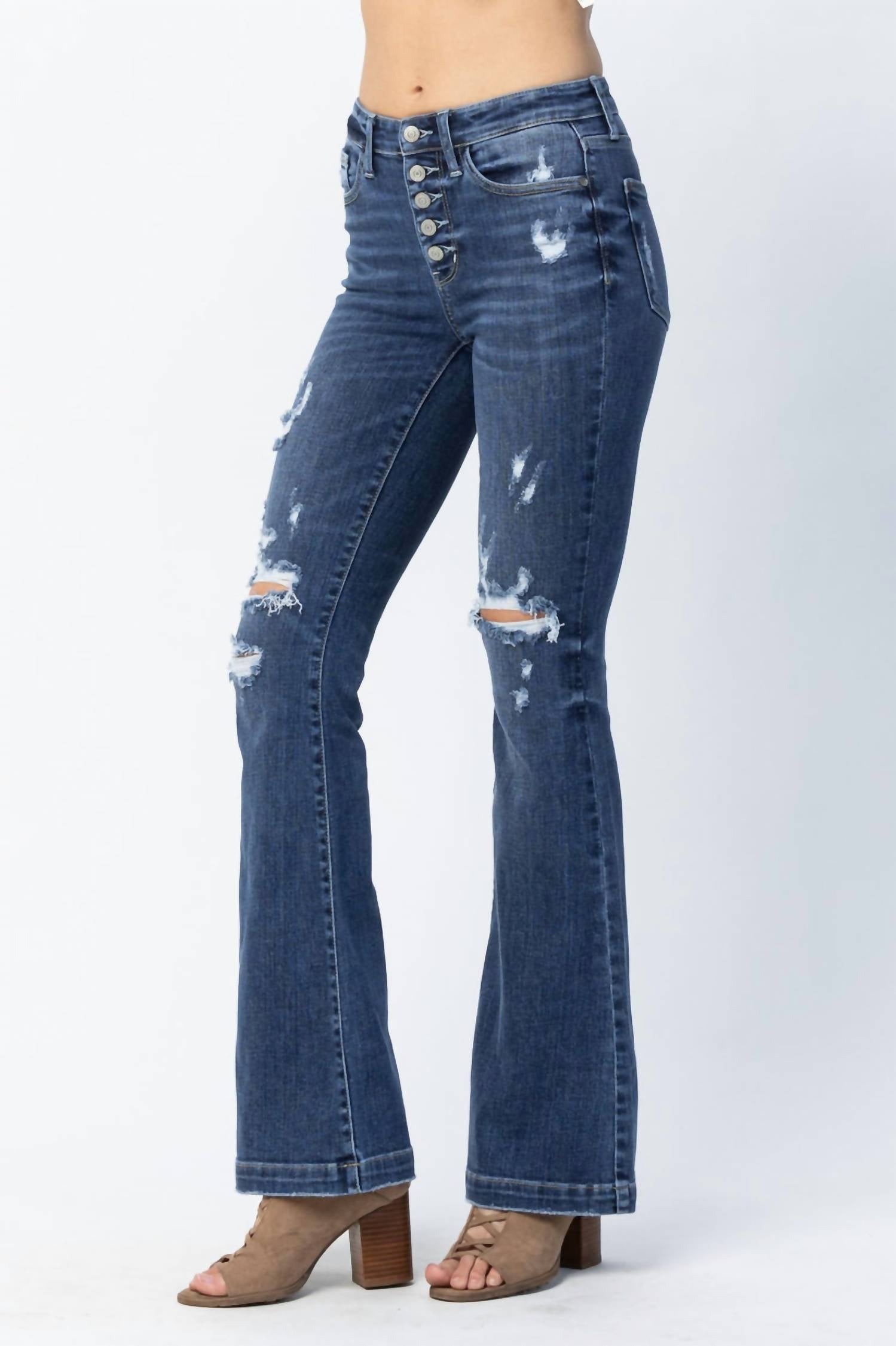 Judy Blue - Superstar Button Fly Flare Destroyed Jeans