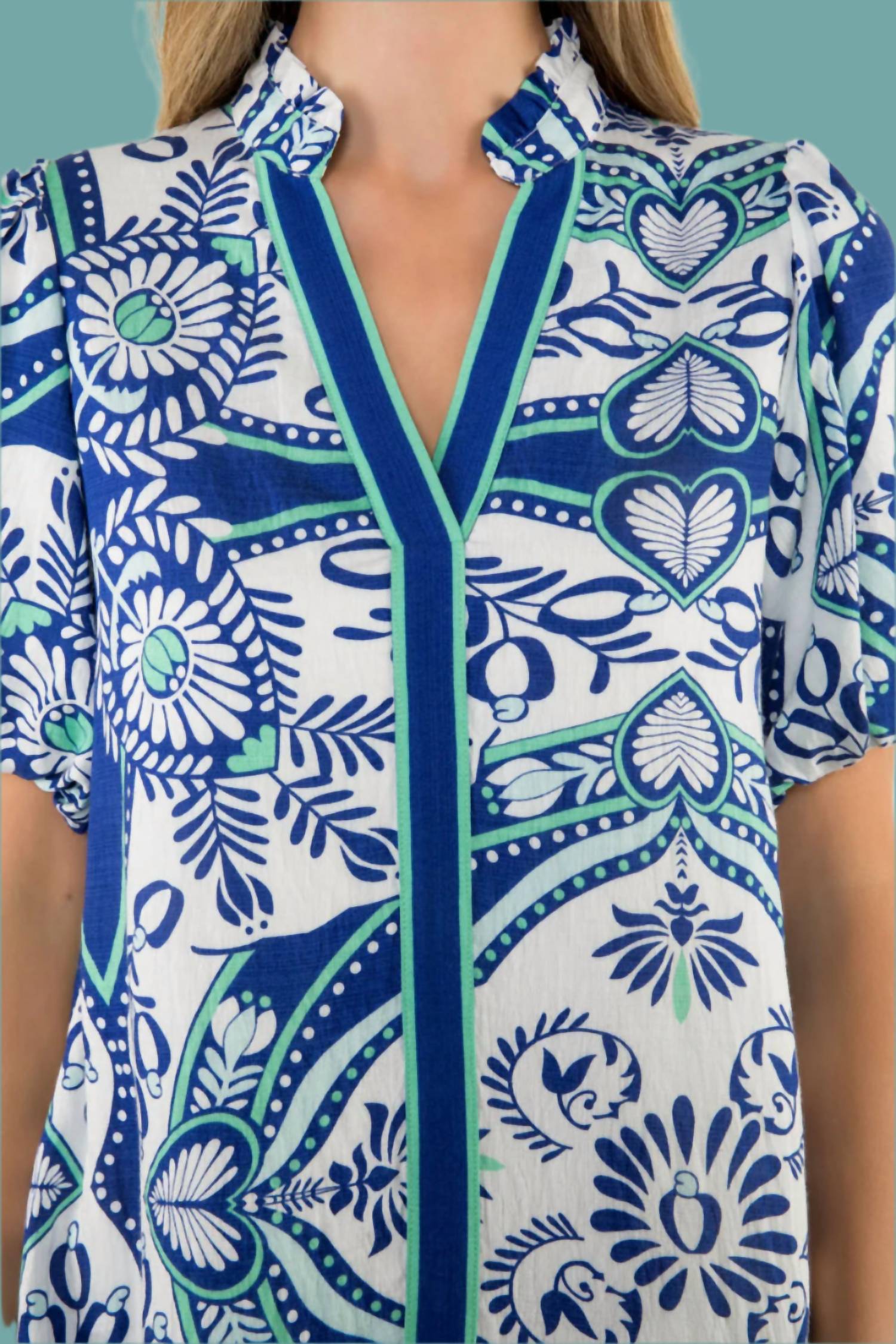 Thml - Tile Print Puff Sleeve Mini Dress