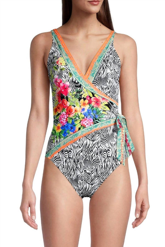 Zebra Print Wrap Style Swimsuit