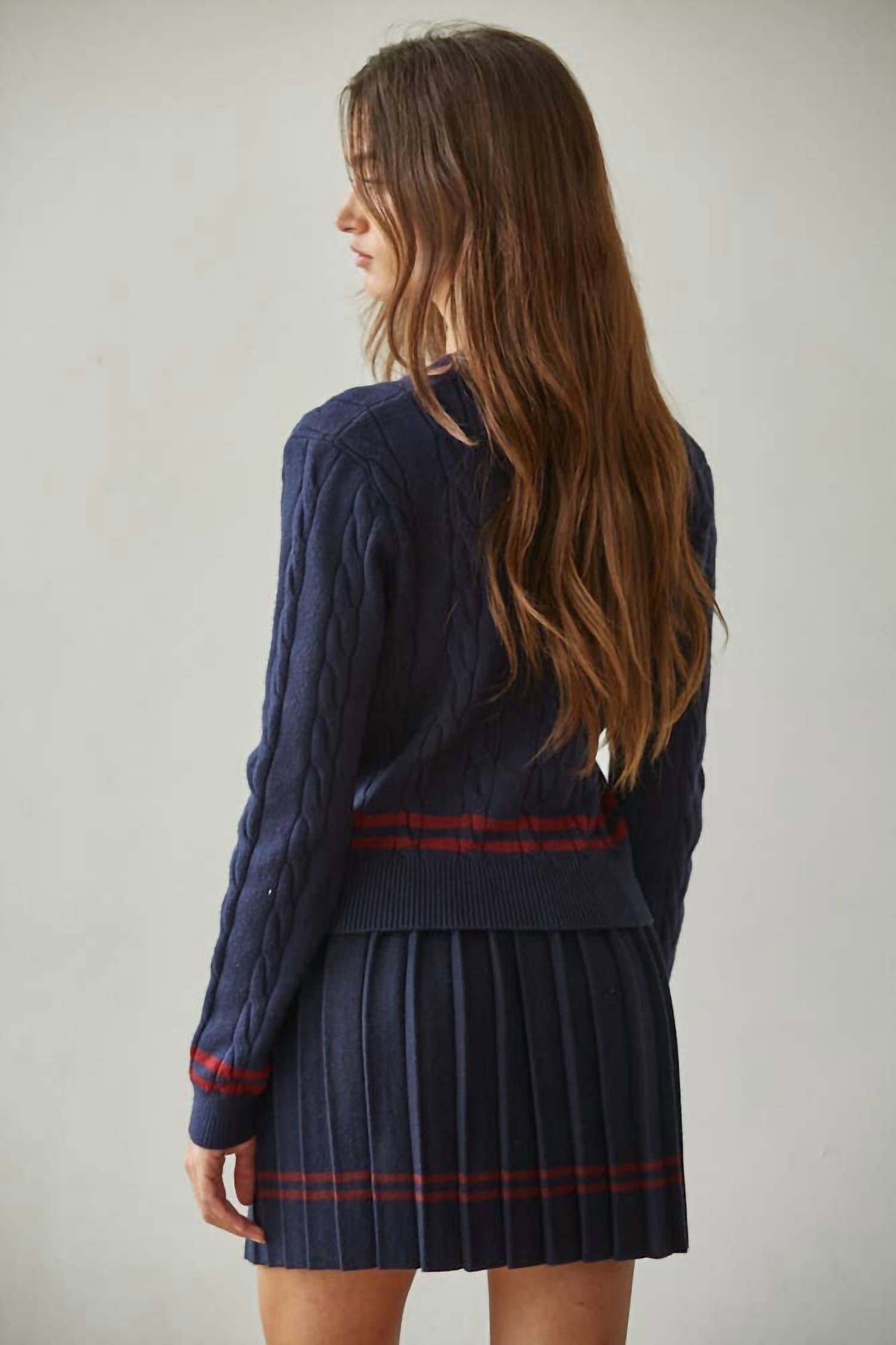 By Together - Knit Pleated Mini Skirt With Contrast Striped Hem