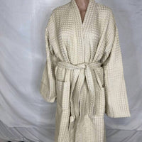 NAIX Unisex Shkoder Cotton Waffle Robe in cream - women's intimate - detail view