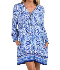 La Blanca - Alboran Sea Lace Up V-neck Tunic Cover Up