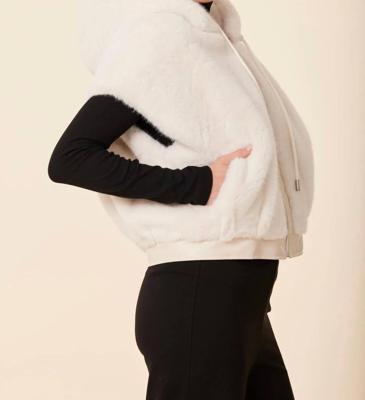 Dolce Cabo - Faux Fur Vegan Leather Trim Hoody Vest