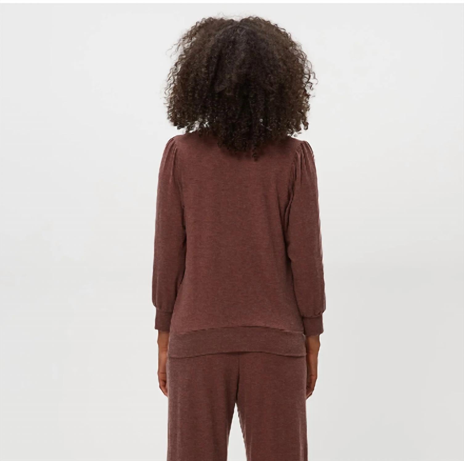 Michael Stars Gabriella Madison Jersey 3/4 V Top in espresso - women's t-shirt - detail view