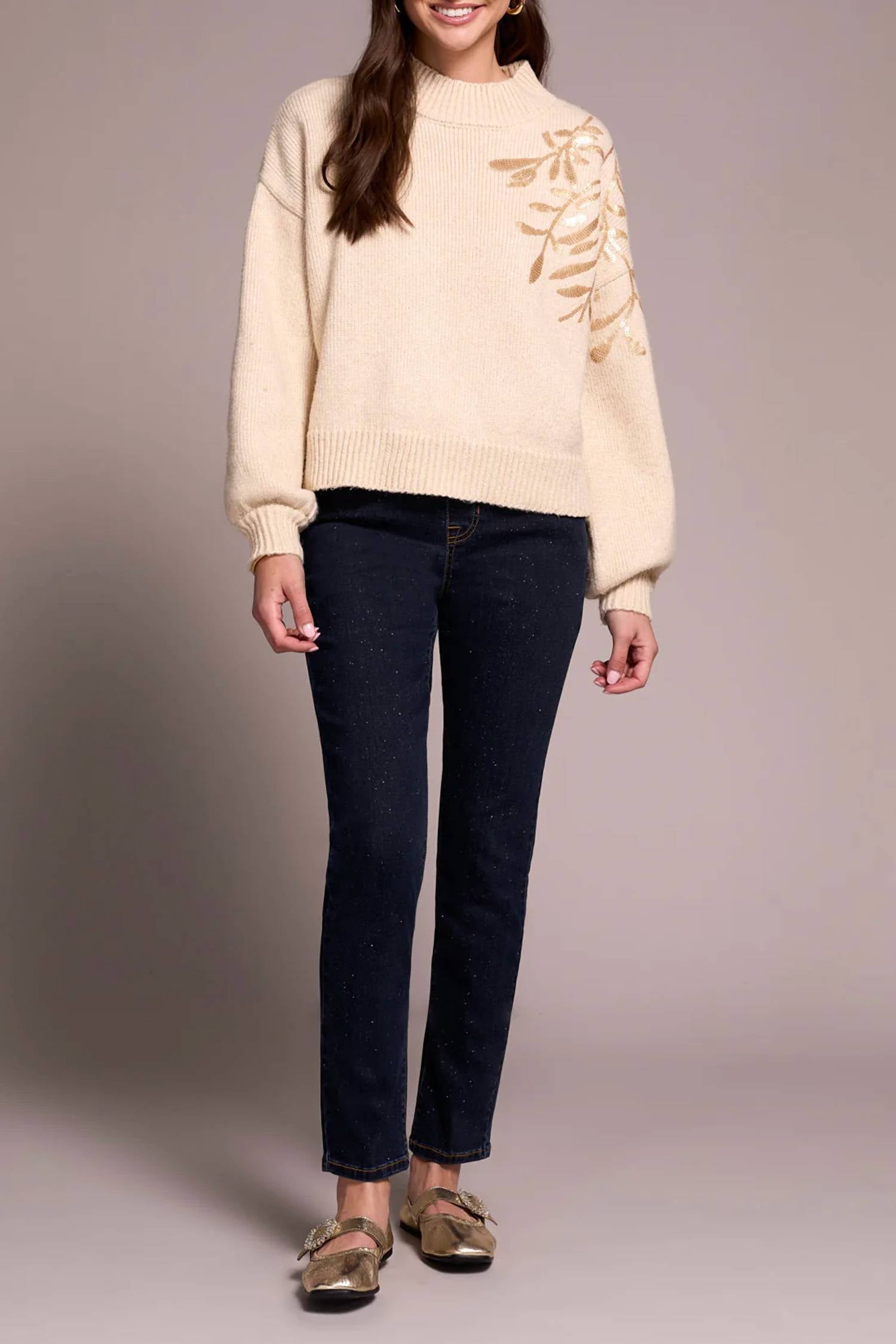 Tribal - Long Sleeve Mock Neck Sweater With Sequins