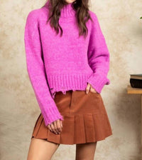 Fashion District La - Long Sleeve Mockneck Distressed Sweater