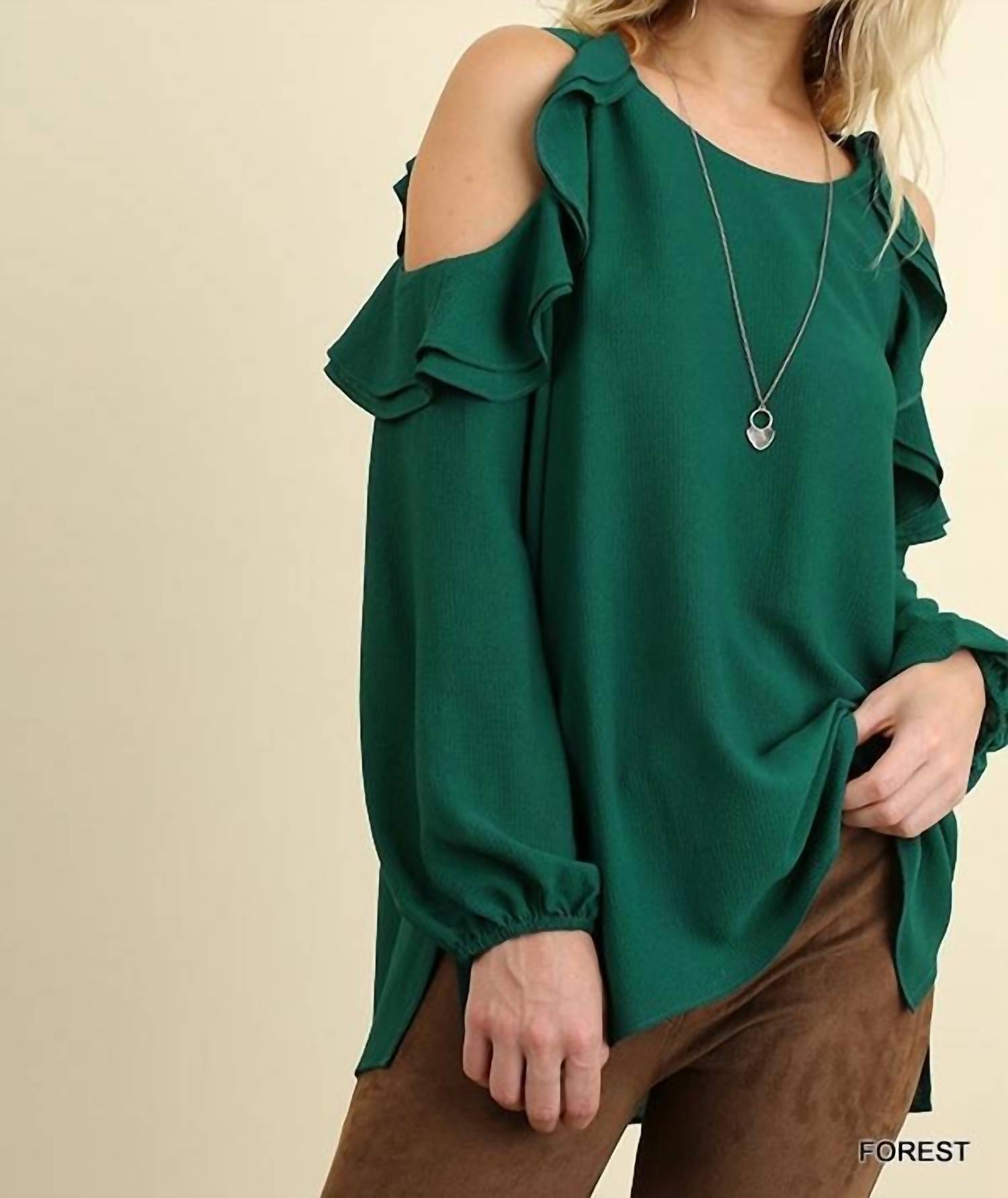 Umgee - Ruffle Open Shoulder Blouse - Plus