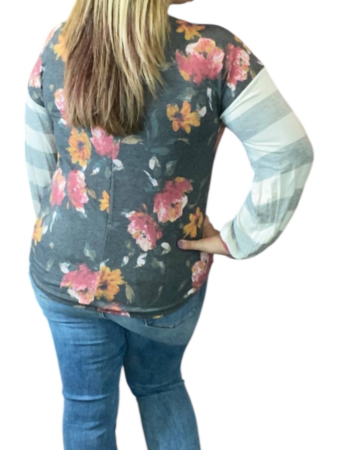 Honeyme - Floral and Stripes Top