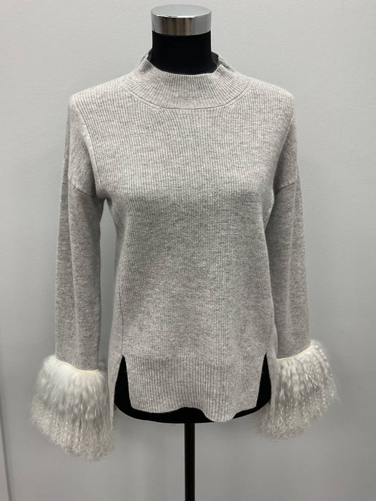 Incashmere - CASHMERE SWEATER WITH MONGOLIAN LAMB CUFFS