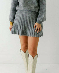 Sofie the Label Pleat Knit Skirt in heather gray - women's skirt - detail view