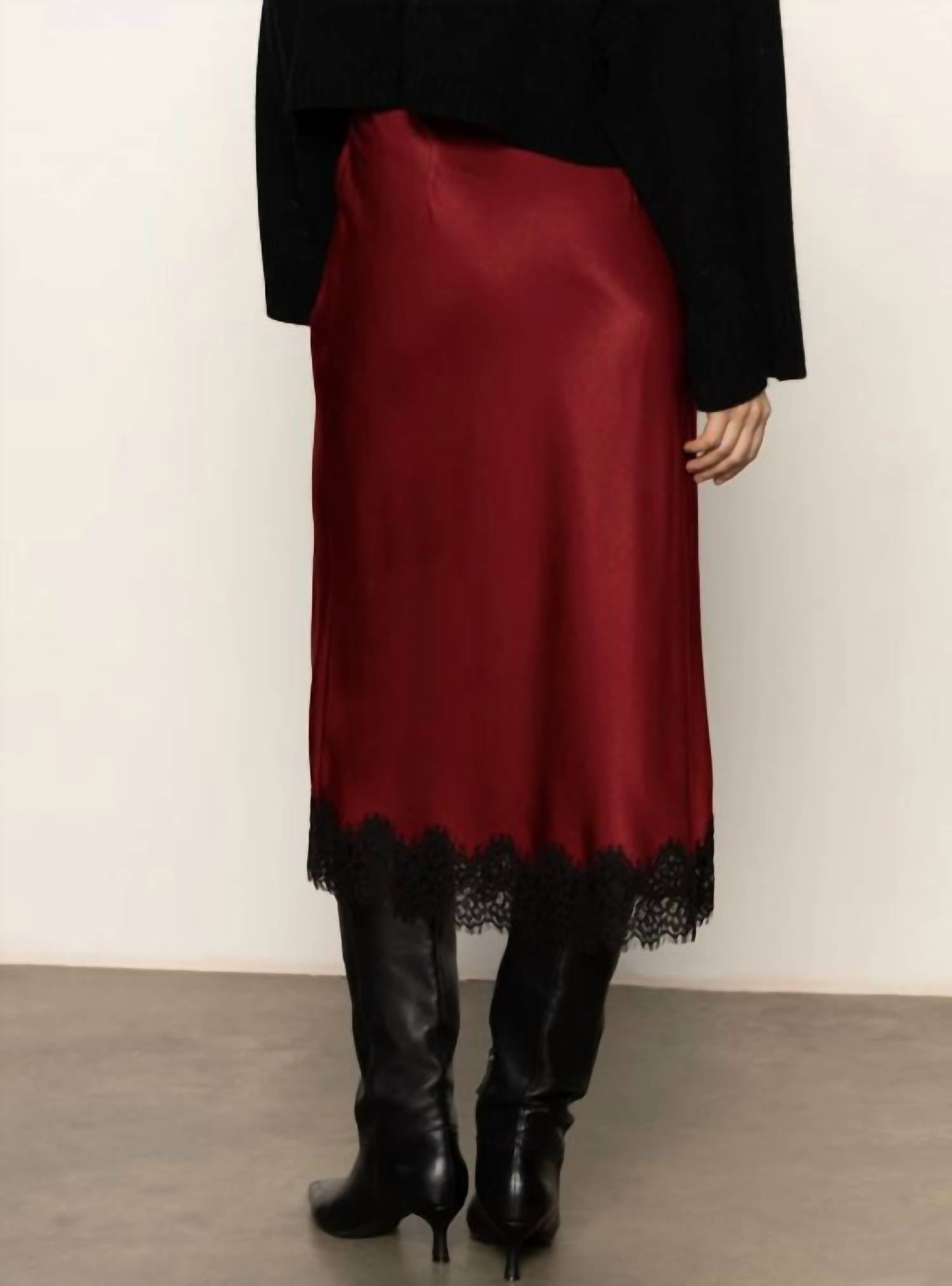 Sanctuary Slip Skirt with Lace in crimson 1 - women's skirt - detail view