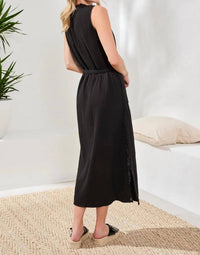 Tribal - Crinkle Gauze Button‑front Belted Midi Dress