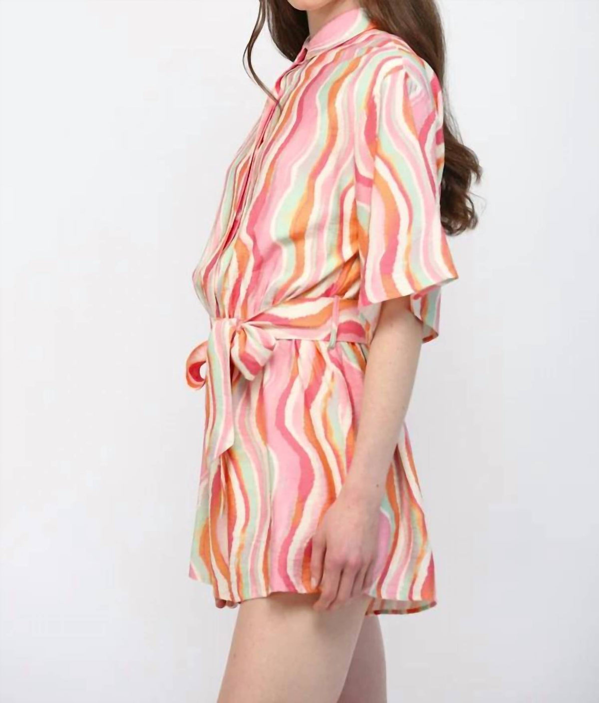 Fate - Stripe Button Down Romper