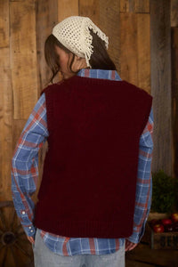 Blu Pepper Floral Sweater Vest in burgundy - women's sweater - detail view