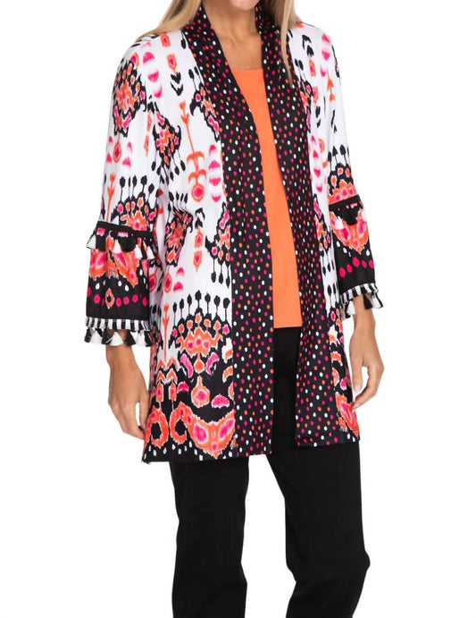 Multiples - 3/4 Flounce Sleeve Print Jacket