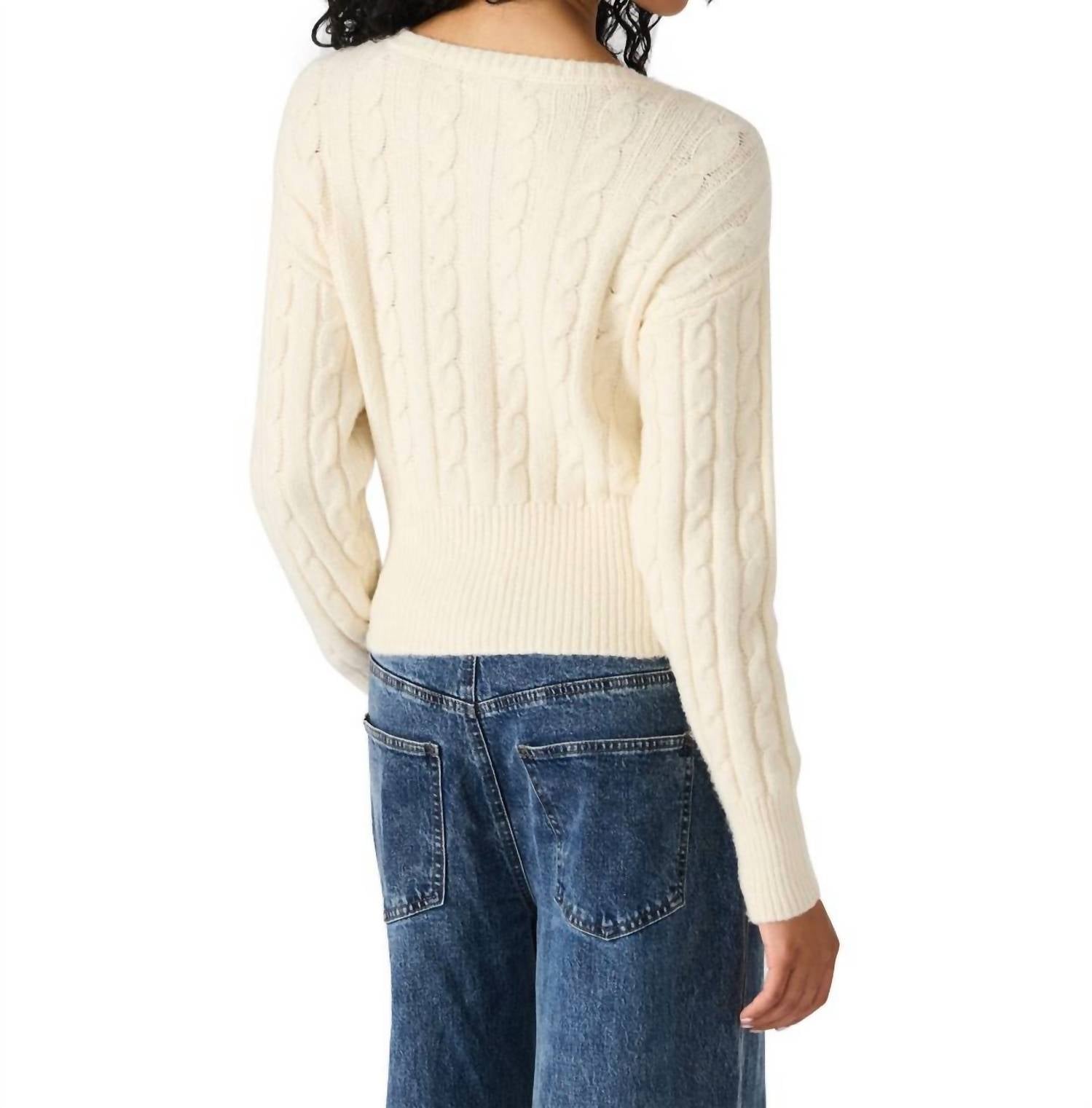 STEVE MADDEN Saidee Cable Ribbon Cardigan in cream - women's cardigan - alternate view