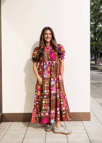 Karlie - Kiki Tiered Brown Floral Frame Maxi Dress
