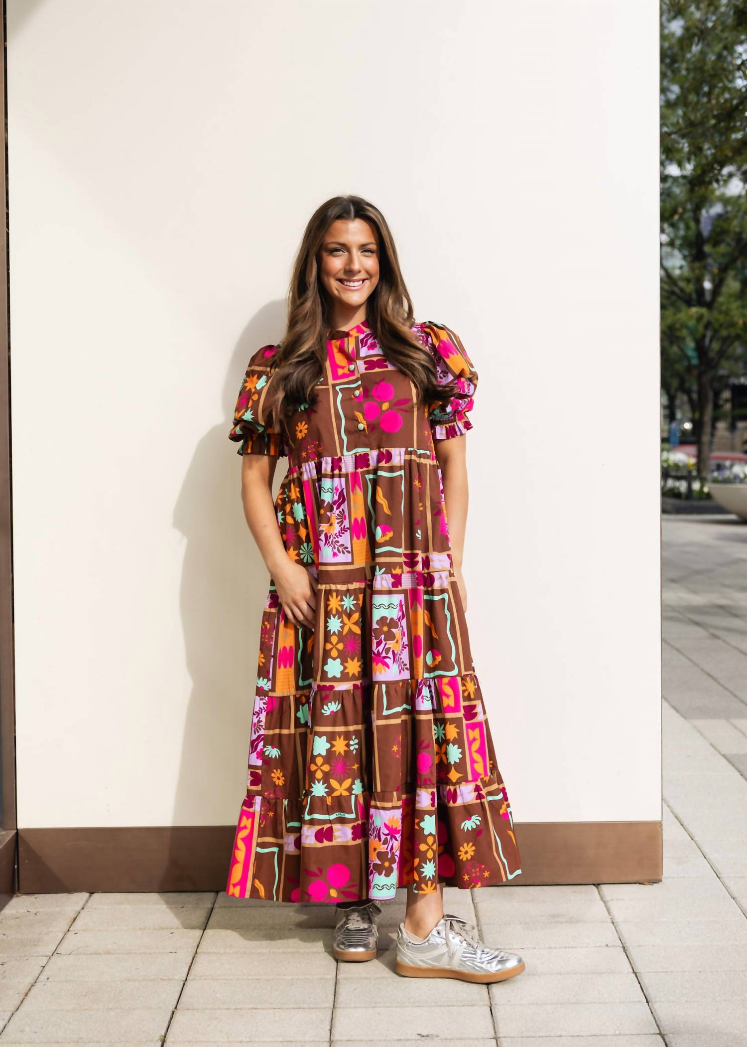 Karlie - Kiki Tiered Brown Floral Frame Maxi Dress