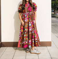 Karlie - Kiki Tiered Brown Floral Frame Maxi Dress