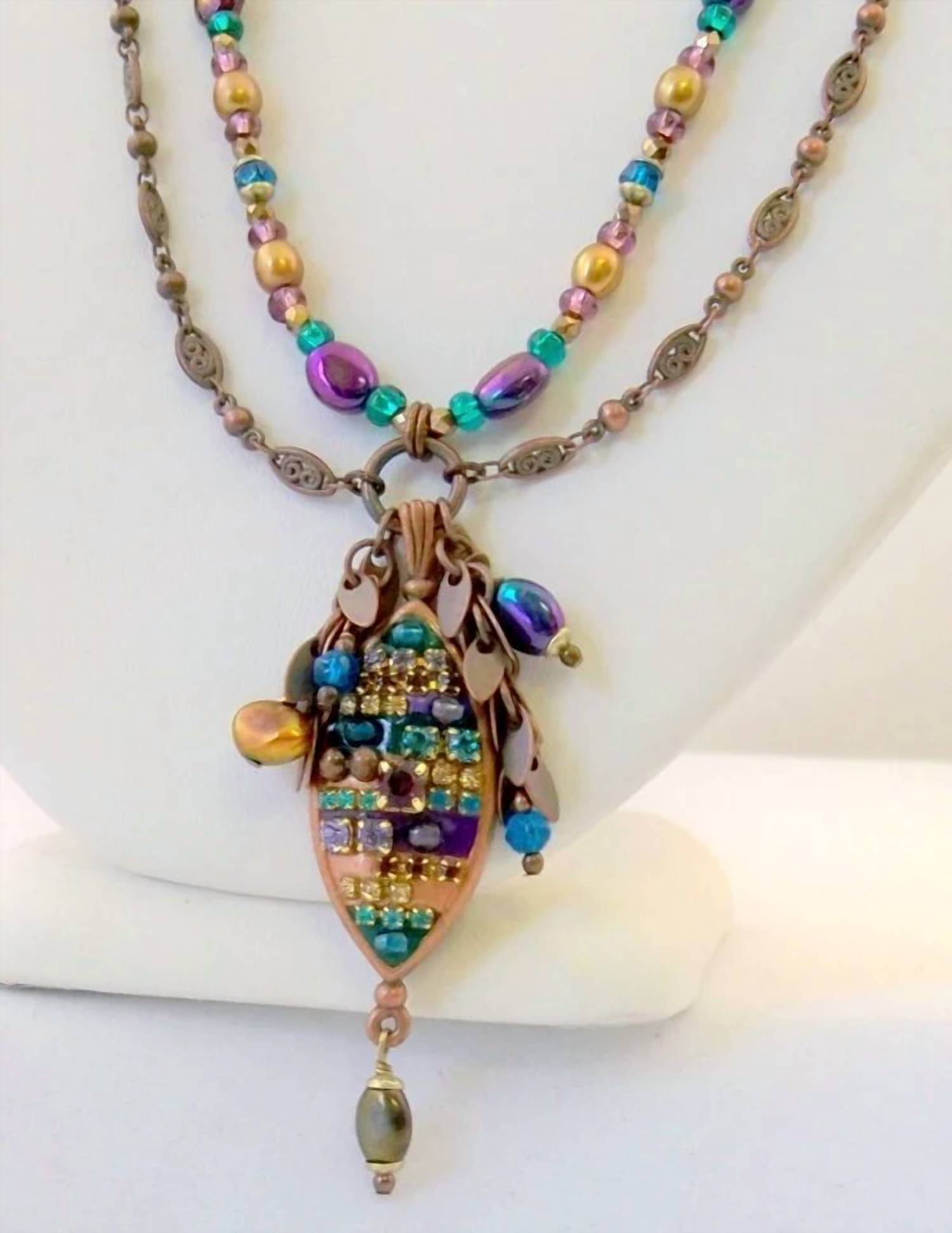 Michal Golan - Women's Double Chain Oval Pendant Necklace