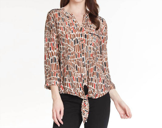 Multiples - Tie Front Print Blouse