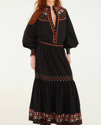 Farm Rio - Embroidered Tiered Maxi Skirt