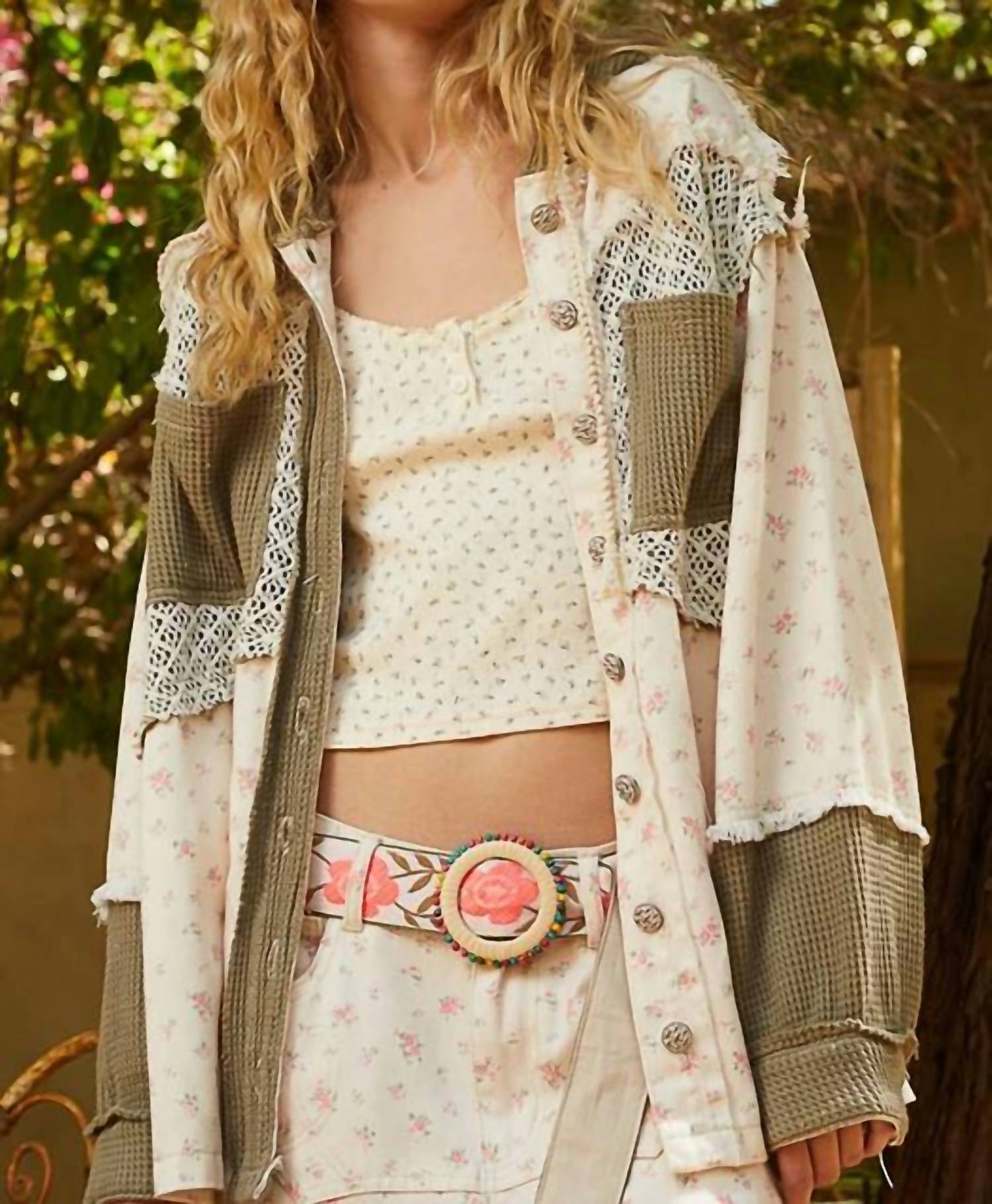 Pol - Balloon Sleeve Frayed Edge Detail Hoodie Jacket