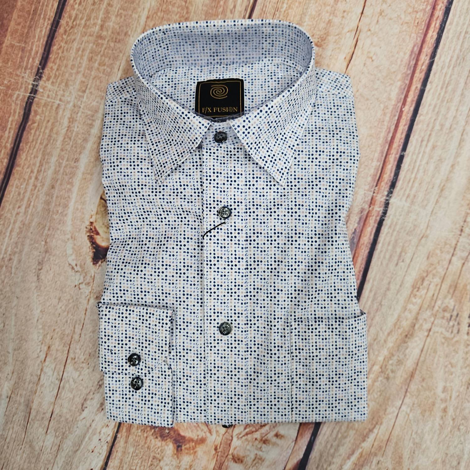 F/X Fusion Men's Long Sleeve Micro Dot Print Shirt in multi - men's shirt