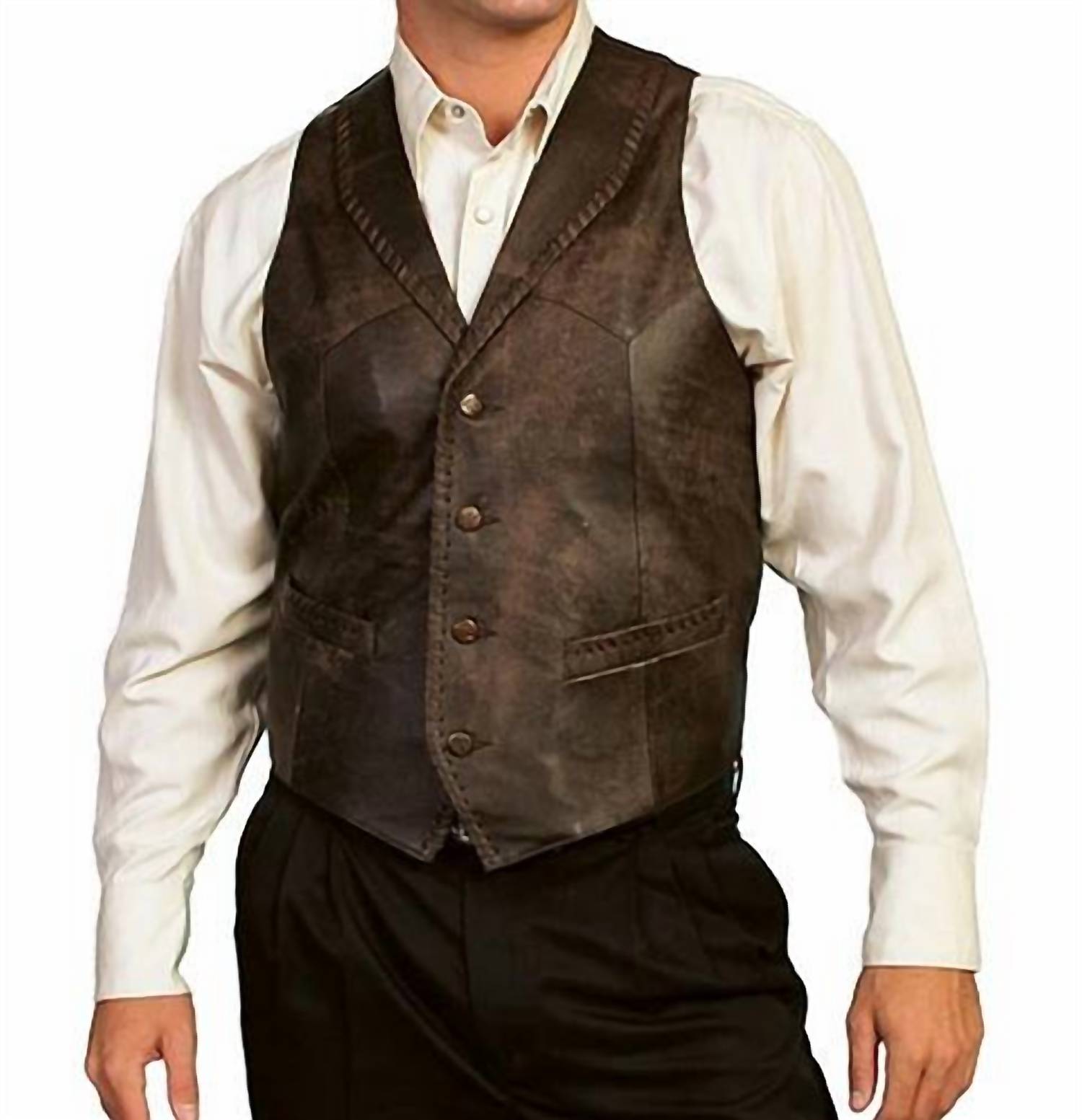 Scully - Men's Whip Stitch Leather Lapel Vest