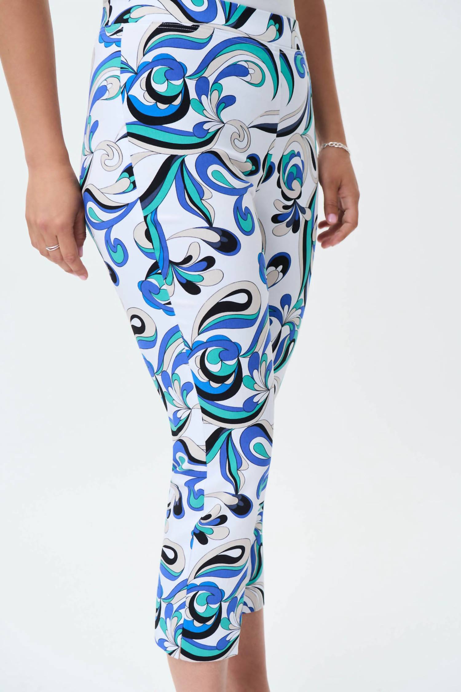 Joseph Ribkoff Mid-rise Printed Pants in vanilla multi - women's pants - detail view