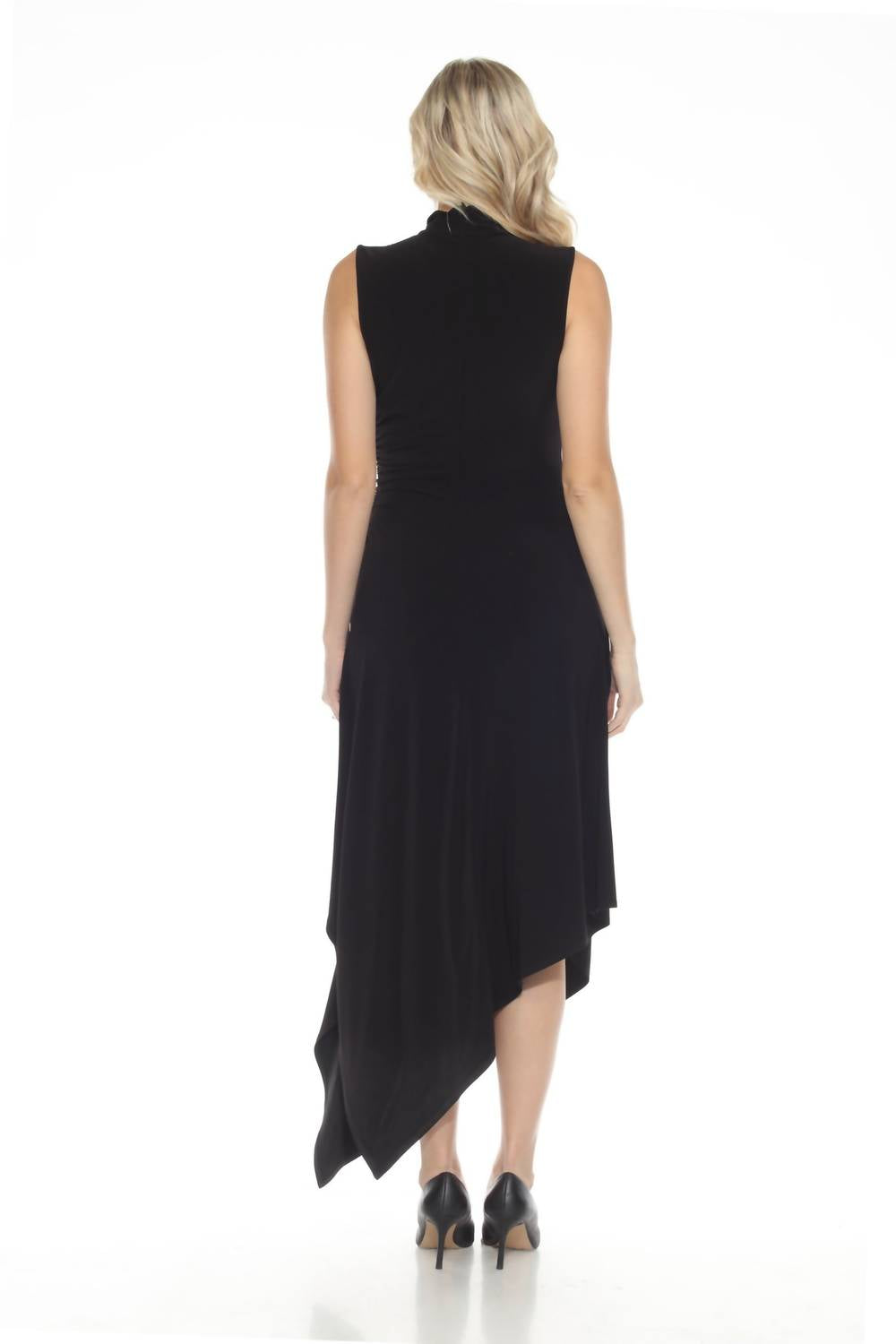 Joseph Ribkoff - Turtleneck Ruched Asymmetric Midi Dress