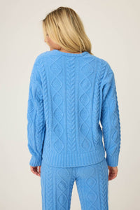 PJ Salvage Cozy Chenille Cable Knit Top in sea - women's sweater - detail view