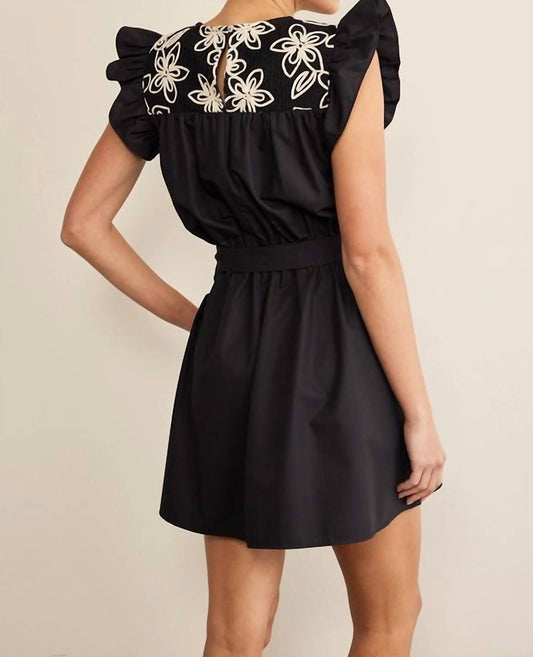 In February - Floral Emboidery Contrast Belted Dress