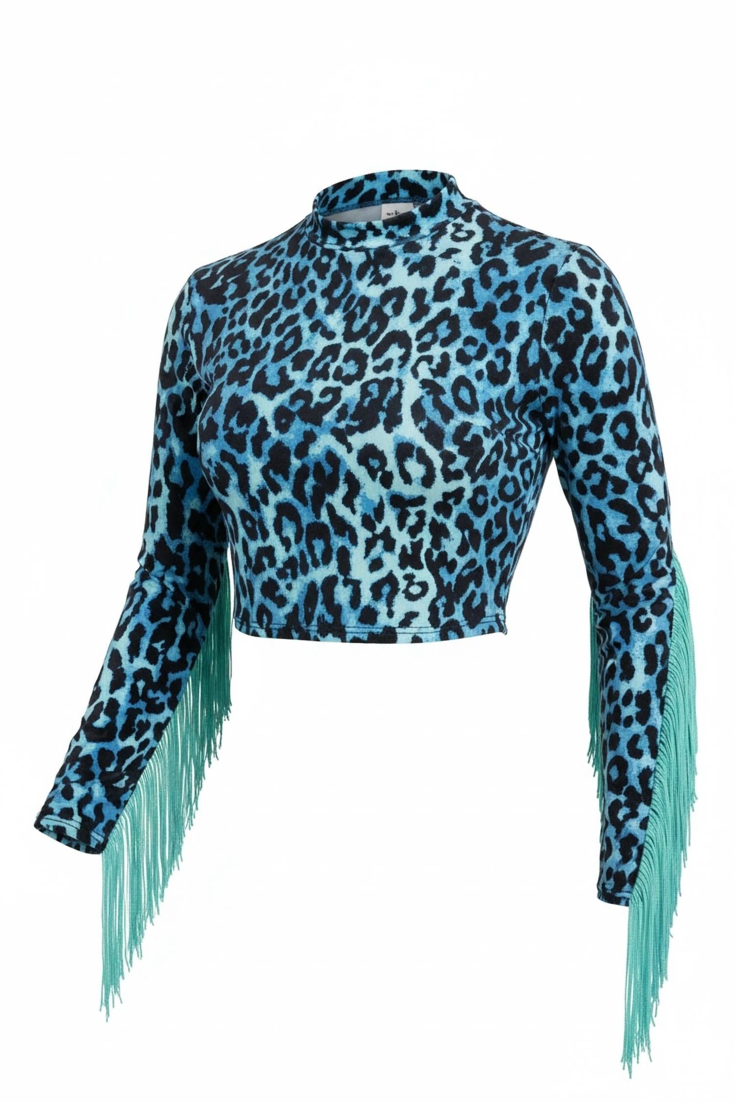 Lucky & Blessed - Women's Leopard Long Sleeve Fringe Crop Top