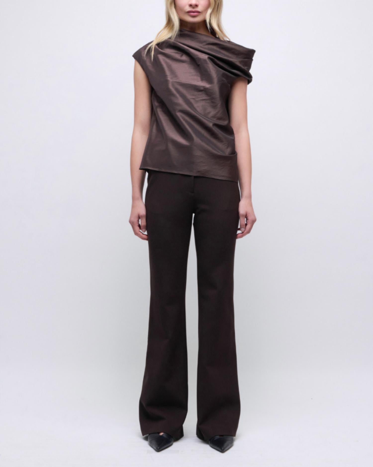 SIMKHAI Vivia Draped Top in chocolate - women's blouse