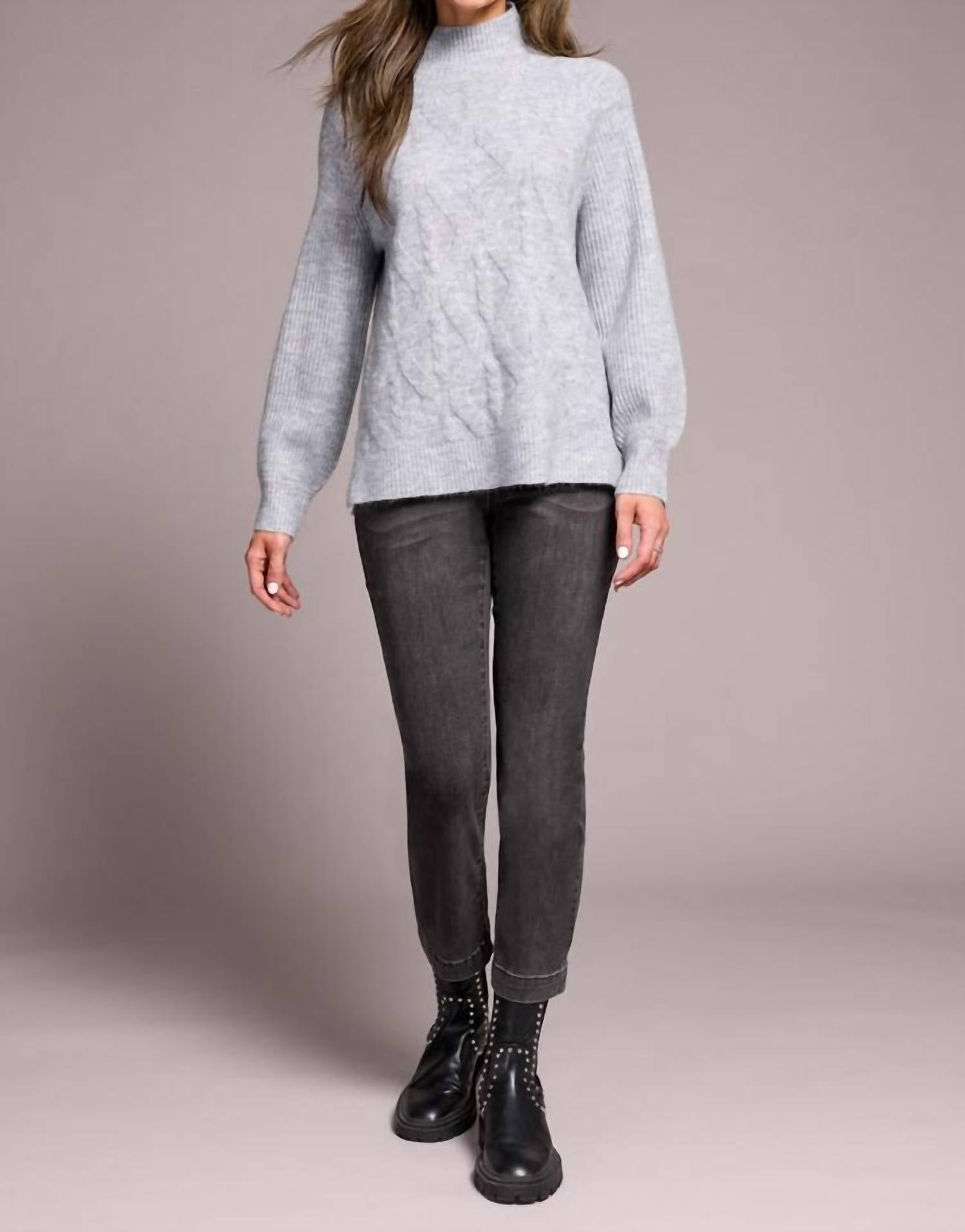 Tribal - Long Puff Sleeve Mock Neck Sweater