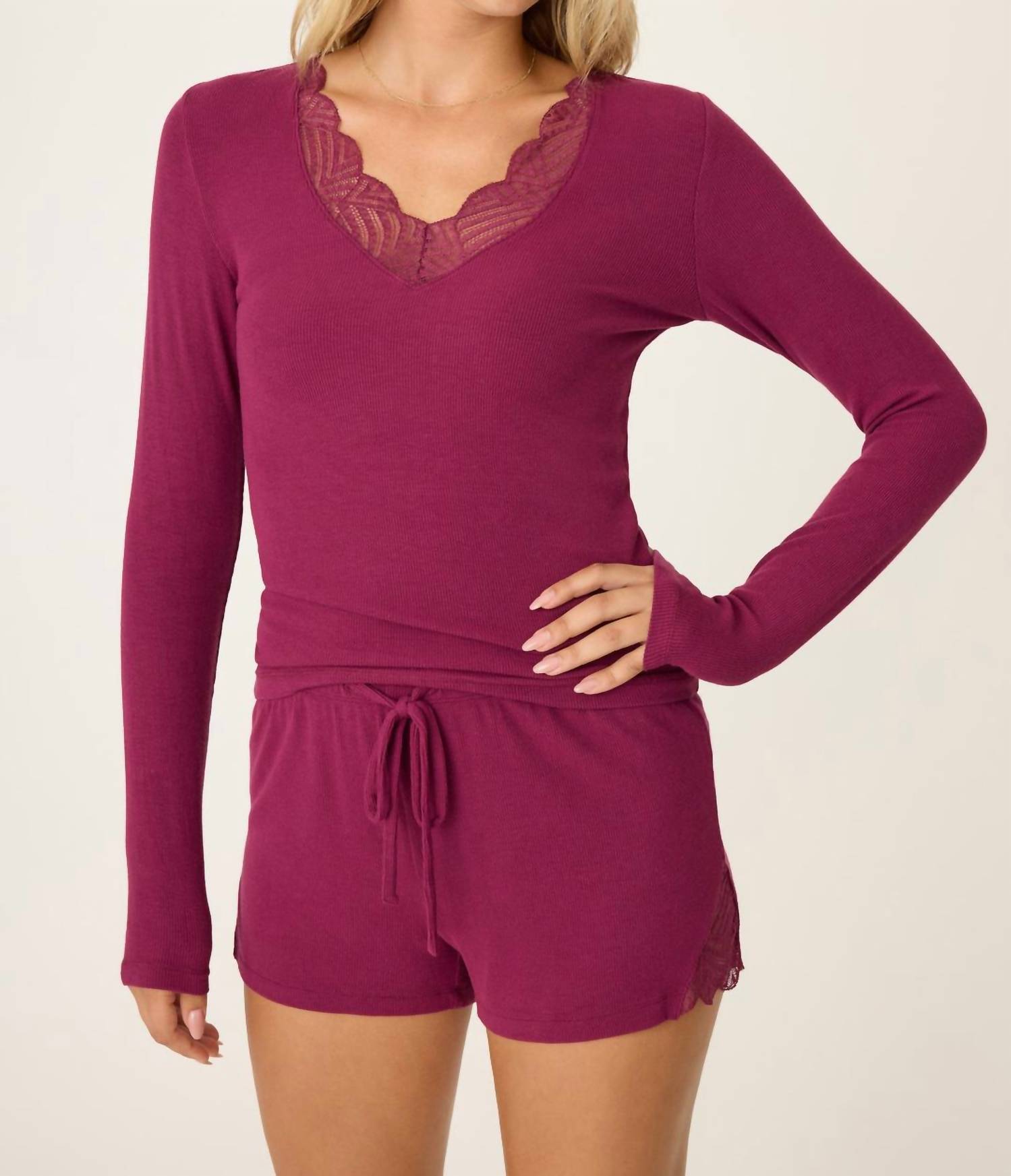 PJ Salvage Sweet Dreams Bordeaux Long Sleeve Top - women's long sleeve top