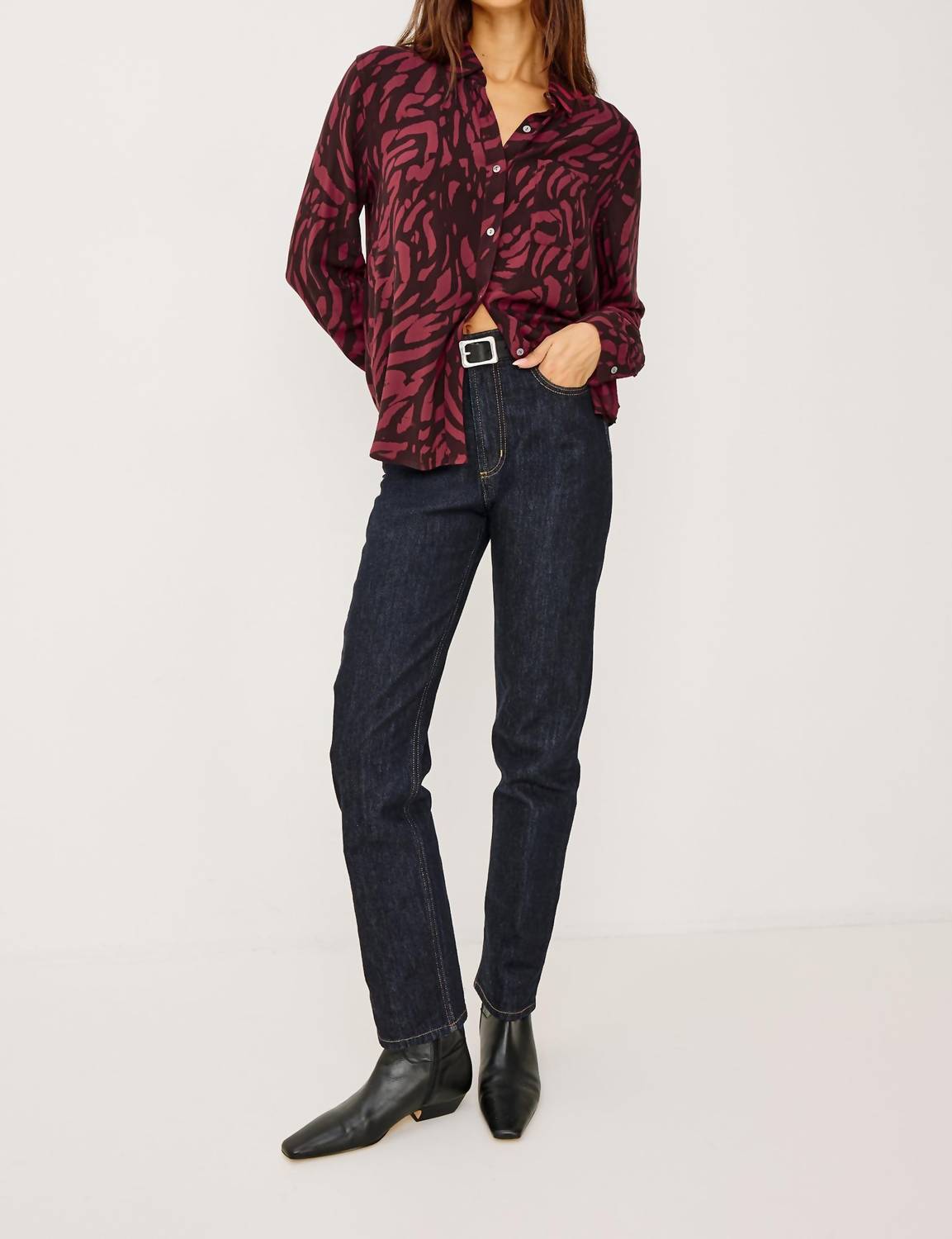 Rails Josephine Top in oxblood tiger stripe - women's long sleeve top - detail view