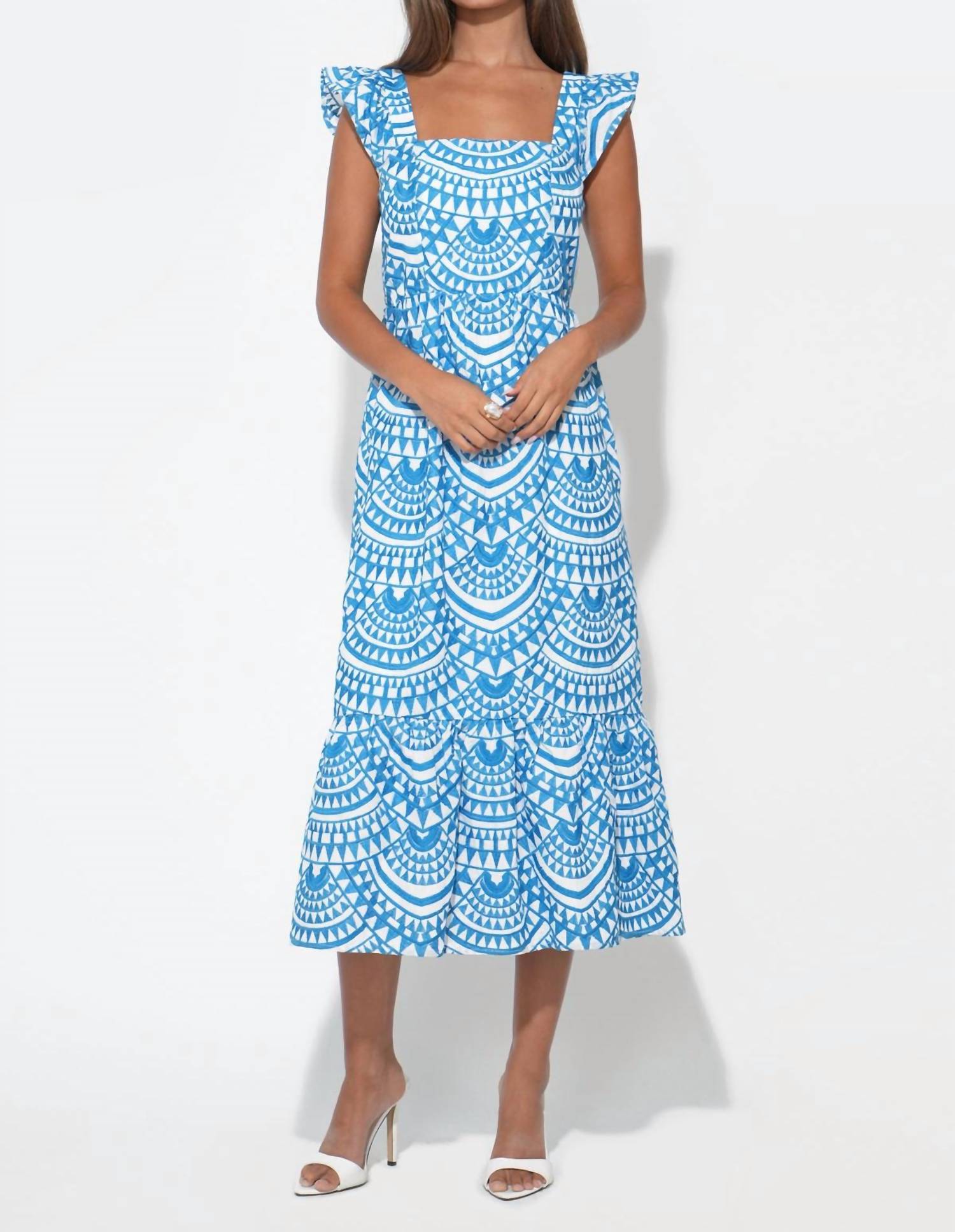 Adelyn Rae - Sadie Flutter Sleeve Embroidery Midi Dress