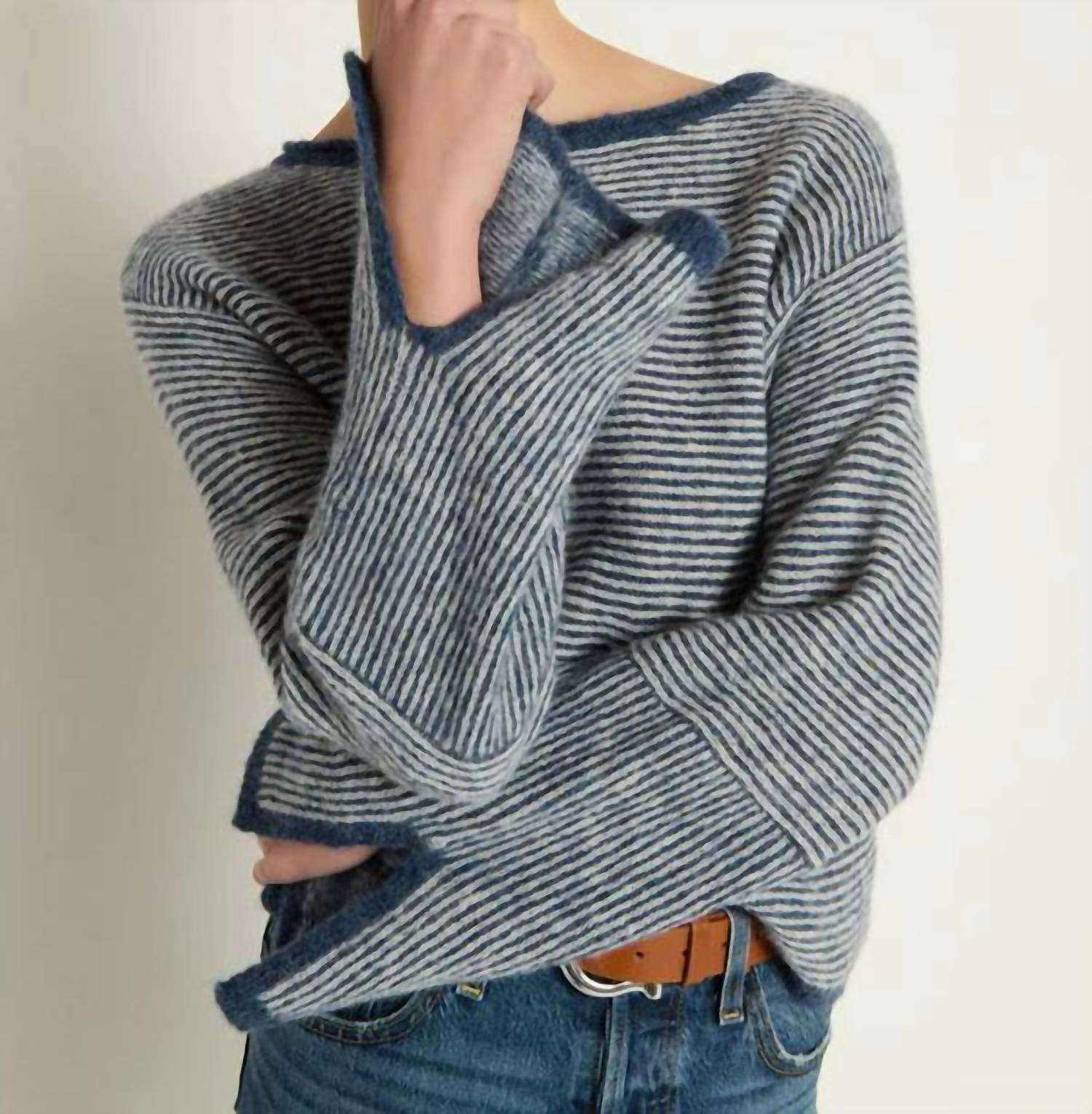 Nation LTD Willow Sweater in greenwich navy stripe - women's sweater - alternate view