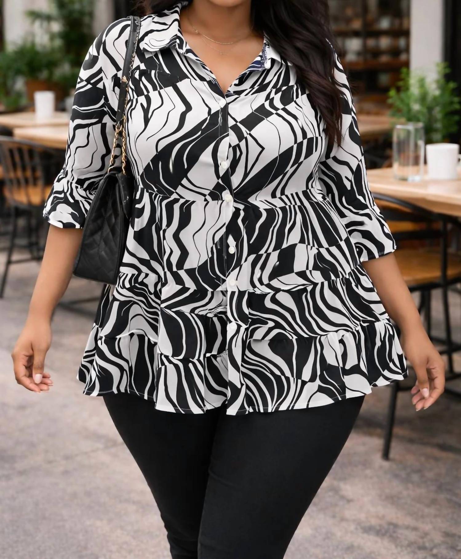 Unique Spectrum - Abstract Print Tiered Blouse