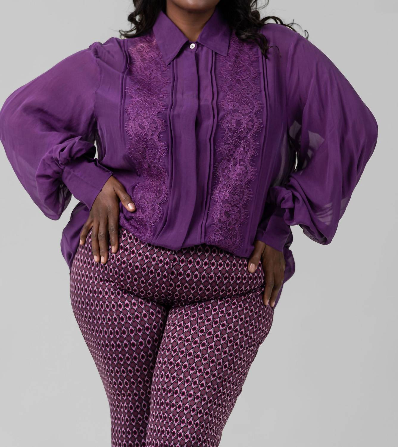 La Fuori - Silk Chiffon Long Sleeve Blouse Blouse - Plus