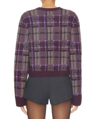 NAADAM Luxe Plaid Jacquard Cardigan in purple combo - women's cardigan - detail view