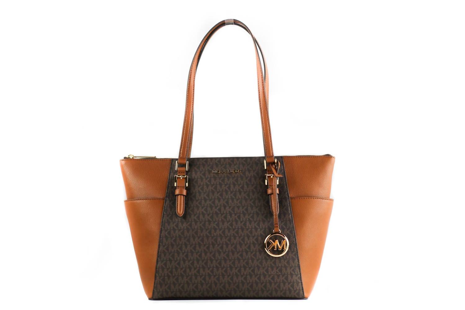 Michael Kors - Women's Charlotte Signature Leather Top Zip Tote Handbag Bag Large