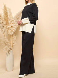 Cezele - Long Sleeves and Wide Leg Pants Matching Set