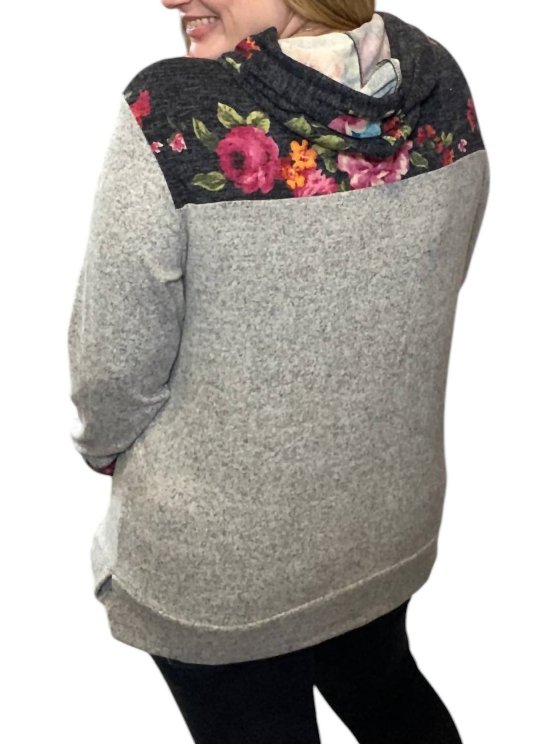 Honeyme - Floral Color Block Hoodie