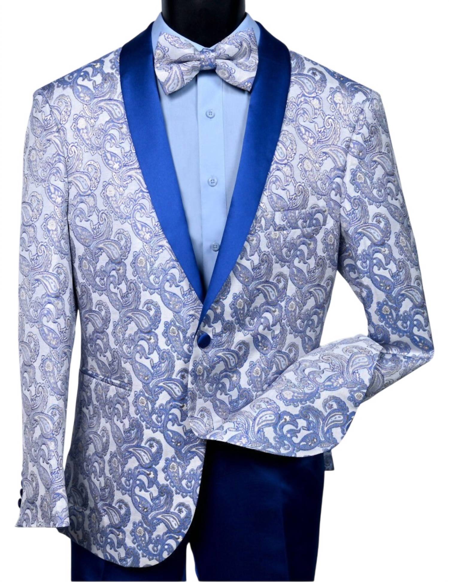 MAZARI Men's Slim Fit Tuxedo Suit With Bow Tie in lilac blue - men's jacket