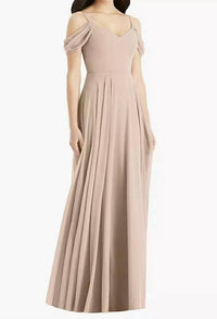 Dessy - Off Shoulder Open Cowl Back Maxi Dress